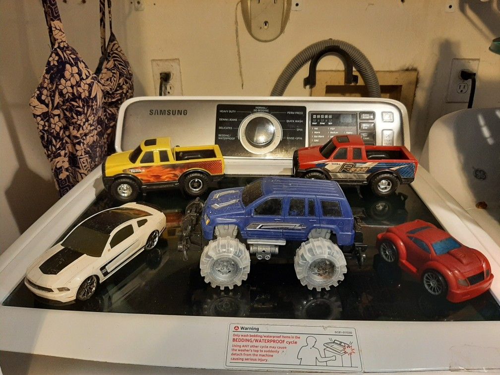 Toy trucks and cars