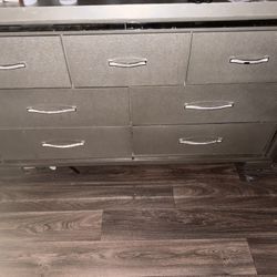 ✨ Silver Vanity Dresser with Mirror – Elegant Design + Ample Storag
