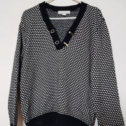 Women's Black White V-Neck Sweatee Size XL