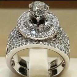 2 PC Created White Sapphire Wedding Engagement Rings Sizes 6/7/8/9/10/11pick up Benton