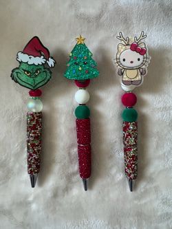 Glitter beaded character pens