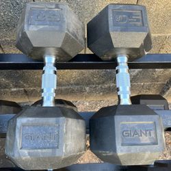 50lb Hex Rubber Dumbbell Set Weights 