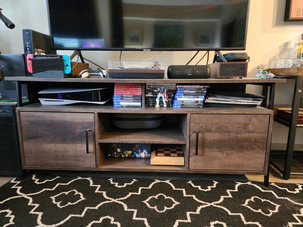 Sekey Home 58" Entertainment Center Wood Media TV Stand | Storage Console | Cabinet for Living Room, Smoky Oak