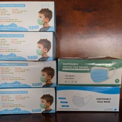 Brand New Face Masks 4 Boxes Of Kids And 2 Adults 50 Masks Per Box