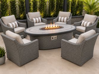new in box patio set with 60” fire pit