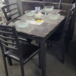 Brand New 5 Piece Faux Marble Dining Set (New In Box) 