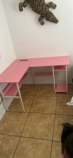 Pink L shaped desk