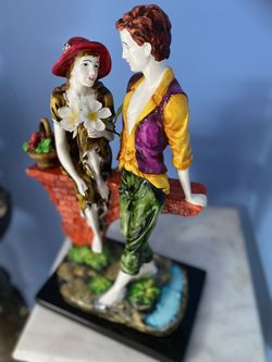 Un breakable Two Figures  Boy And Girl, Sitting And Enjoying  Together.  From India. Excellent Beautiful Colors. 