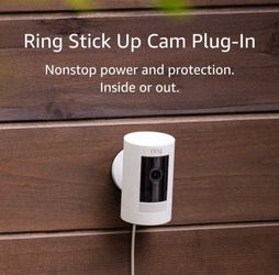 Ring Stick Up Cam Plug-In | Weather-Resistant Outdoor Camera, Live View, Color Night Vision, Two-way Talk, Works w Alexa | White (NEW/SEALED)