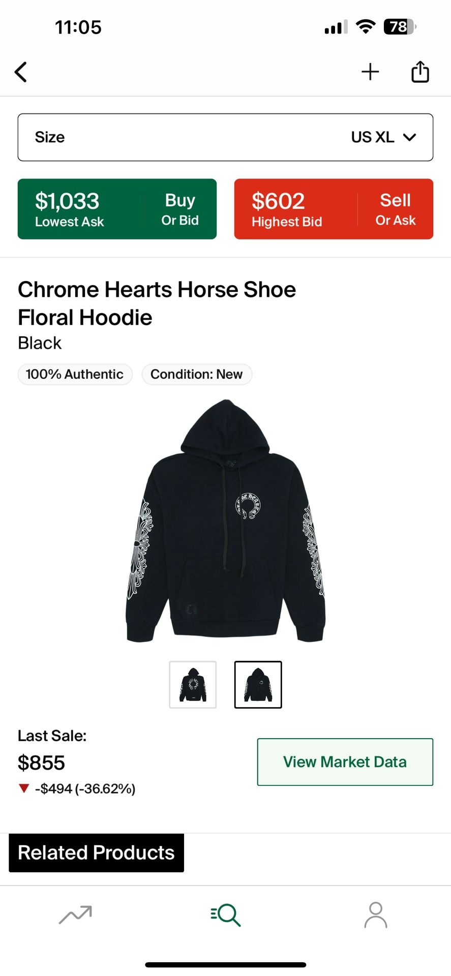 Chrome Hearts Horse Shoe Floral Hoodie - Brand New 
