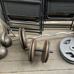 45p Barbell Plates , 35p Kettlebells , 25p Plates , Standard Bars