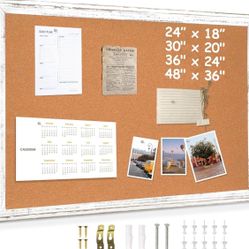 DOLLAR BOSS White Cork Board for Wall - 24 X 18 Inches, Rustic Wooden Frame Bulletin Board, Decorative Hanging Pin Board for Office & Home Decor
