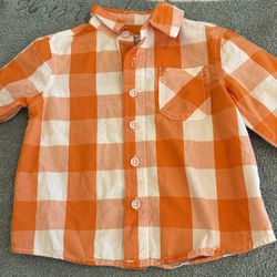 Cherokee Baby Boy Orange Plaid Shirt. Size 18 Months. 100% Cotton