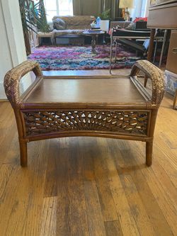 Vintage Rattan Bamboo Ottoman Foot Rest 