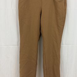 Jones New York Women Tan Pull On Straight Leg Ankle Pants Leather Details Sz L