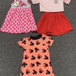 Bundle of 3 Minnie Mouse girls 2T dresses and crop top and skirt outfit 