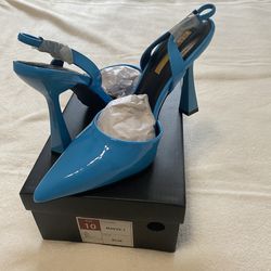 Liliana Blue Patent Leather Heels with Bow Detail