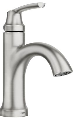 Moen Wellton Single-Handle Spot Resist Brushed Nickel Bathroom Faucet, One Hole Bathroom Sink Faucet with Optional Deck Plate and Drain Assembly, 8498