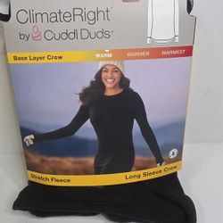 Climate Right By Cuddl Duds Base Layer Crew Stretch Fleece Womens Medium Black 