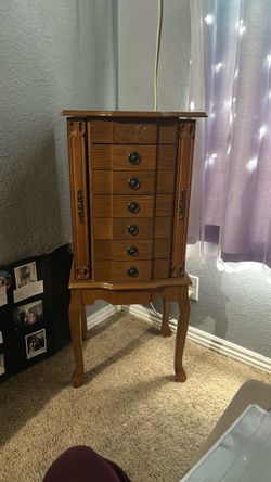 Wooden Standing Jewelry Armoire with Drawers