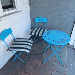 Blue patio furniture $100 set two chairs and table
