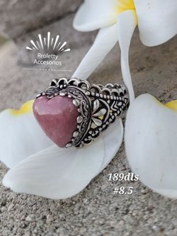 Sterling Silver 925 Ring with Pink Heart Stone