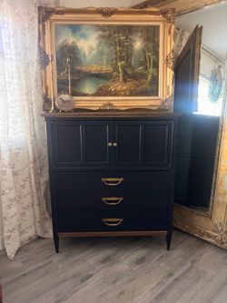 Beautifully Refinished Black & Gold Dresser