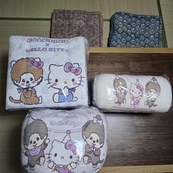 New: Monchichi/ Hello Kitty Collab Seat, Arm, Neck Pillow 