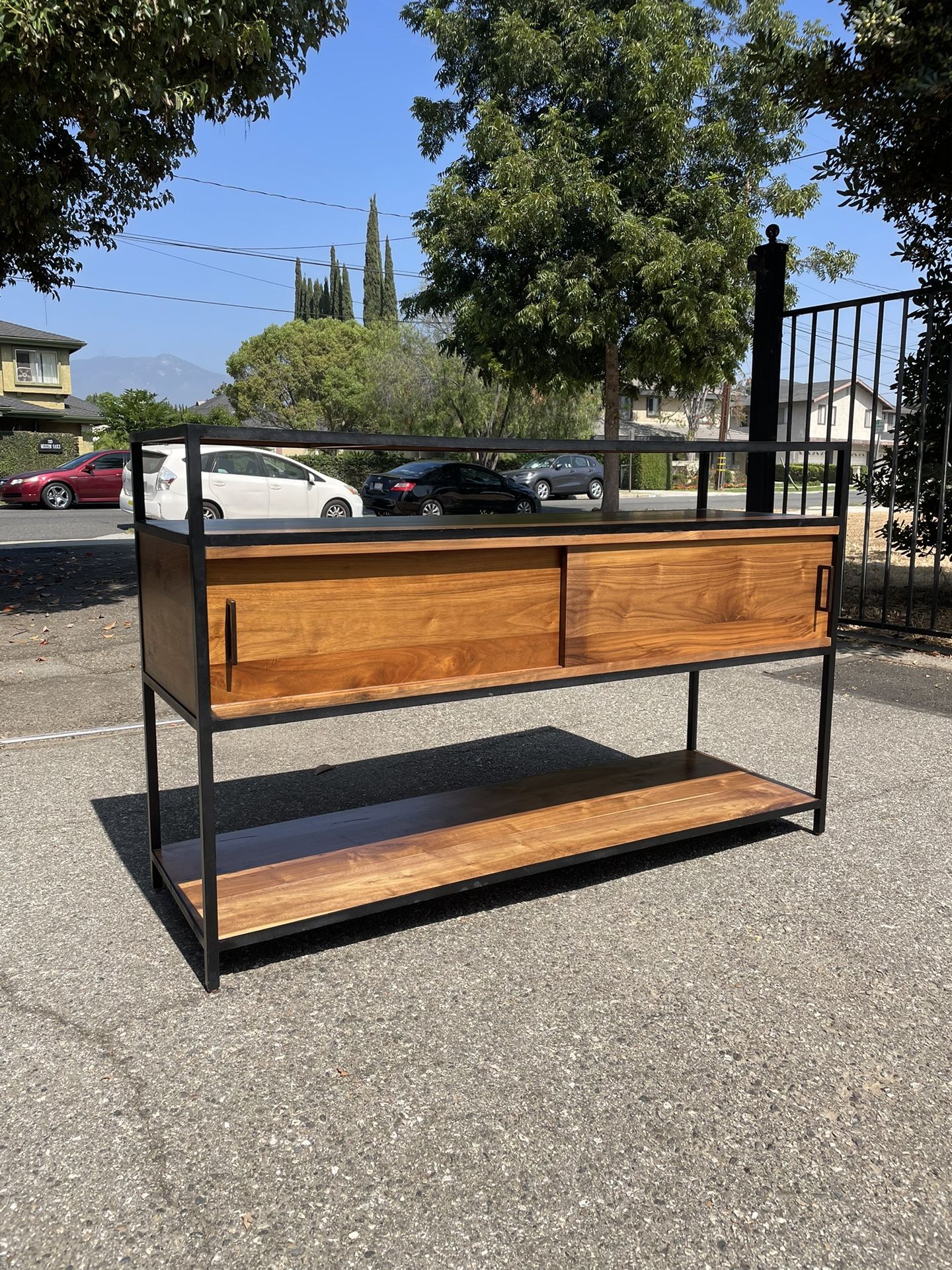 Crate & barrel Knox Black Trim and Walnut storage Media Console
