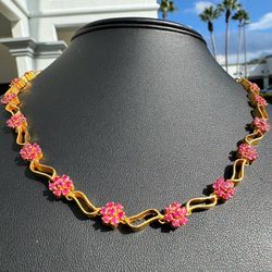 Antique Jewelry 12k solid yellow gold flower 🌺 ruby 5.00CTW necklace chain 18.00" 6.50mm width
