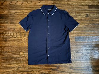 Banana Republic Navy Blue Performance Knit Button-Up Polo Shirt Size Medium