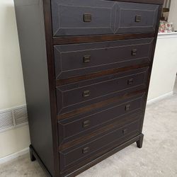 5 Drawer Dark Brown  Chest Dresser   with Leather Inlay by American Signature 