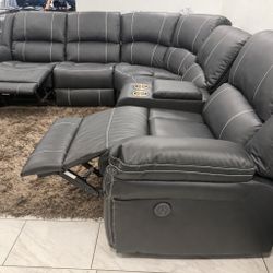 🛋️ NEW!! Power Black Sectional Sofa w/ 3 Recliners 🚛 Avail E-Z Clean 3 Total Recliners STILL IN BOX 📦