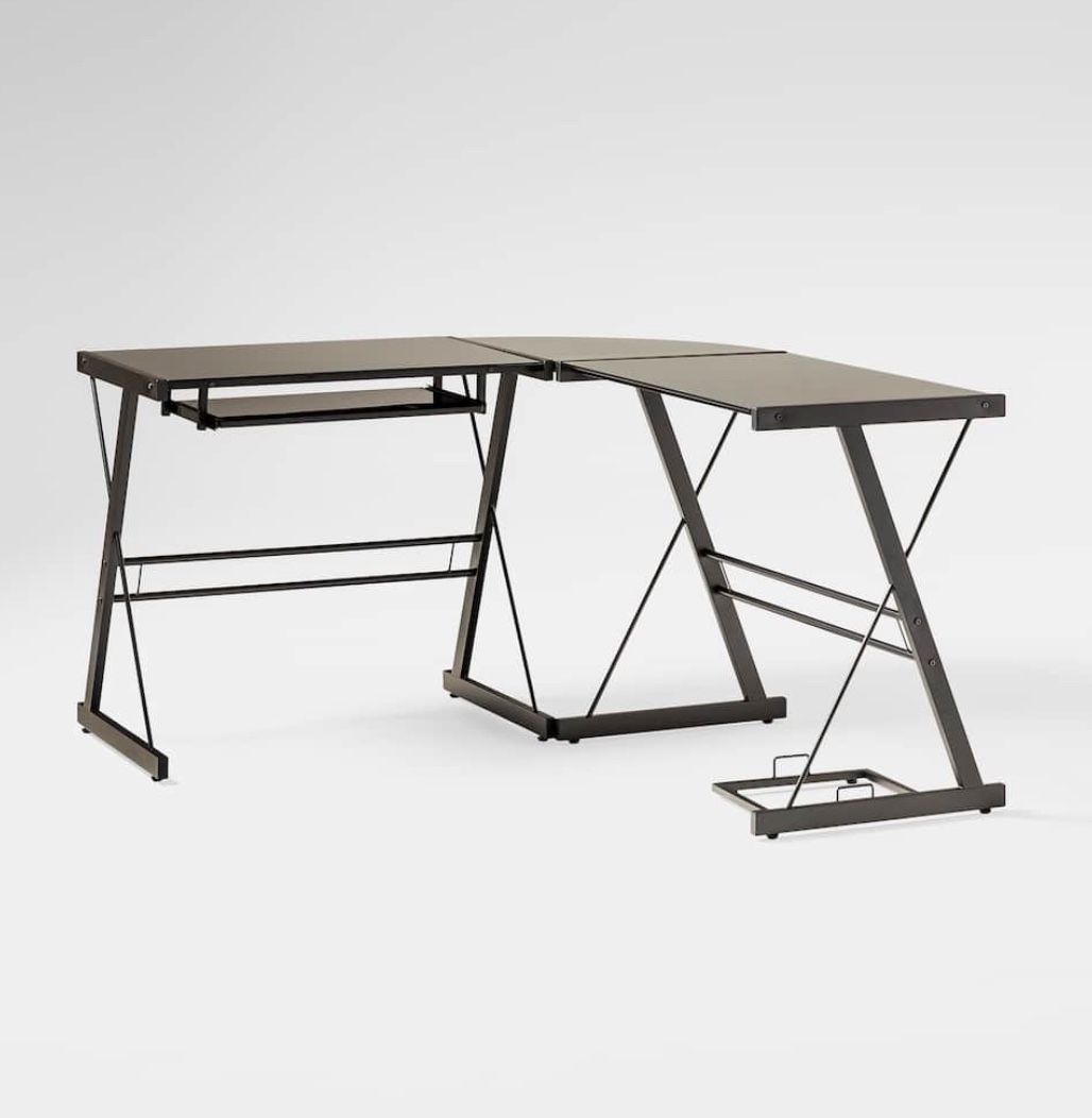 Walker Edison - 51" L-Shaped Modern Glass Corner Computer Desk - Black