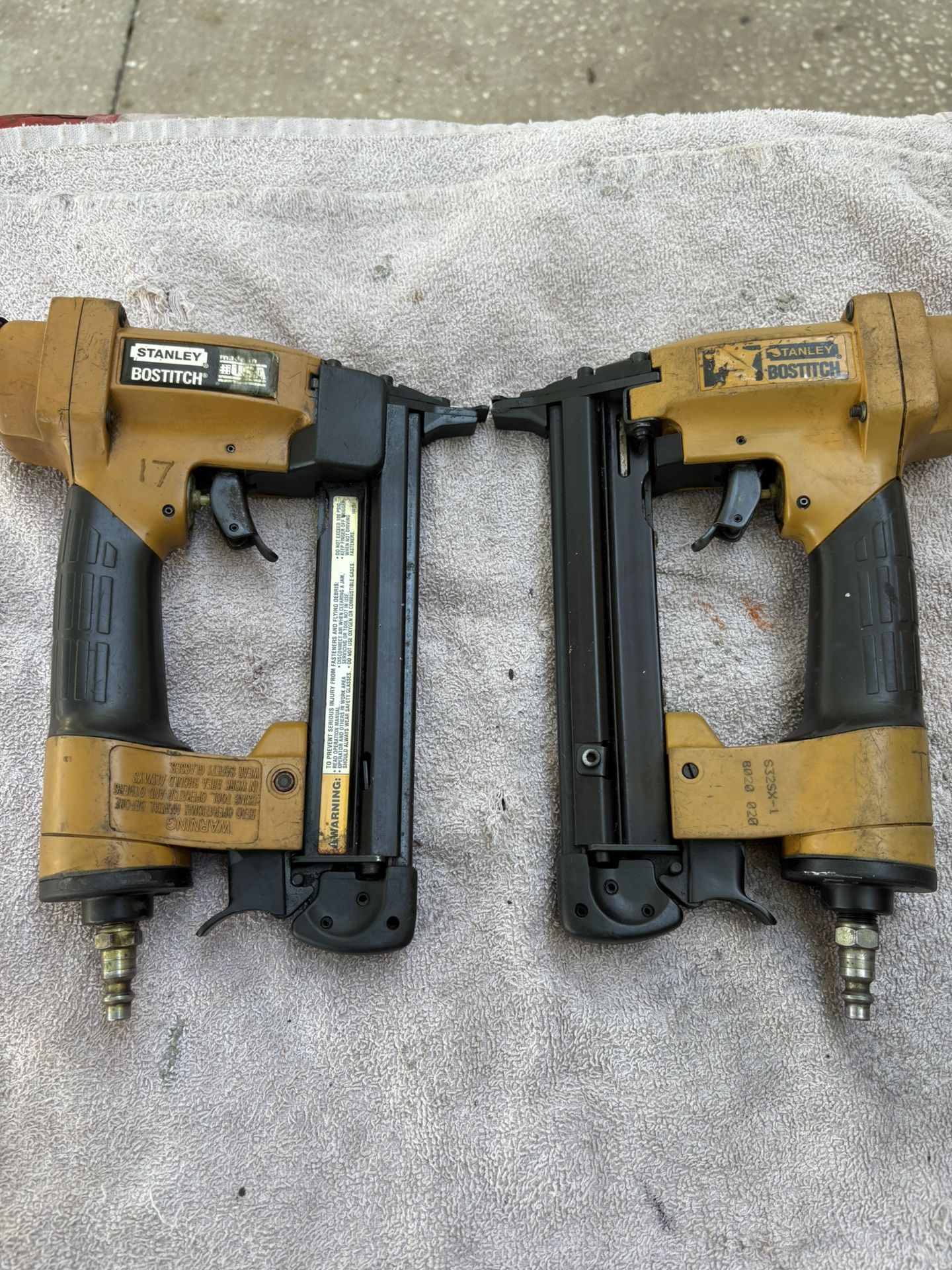 (2) Stanley Bostitch Narrow Crown Pneumatic Staple Guns-S32Sx-Clean