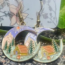 New Adventure Wanderlust Pastel Purple Pink Blue Unique Boho Moon Drop Earrings