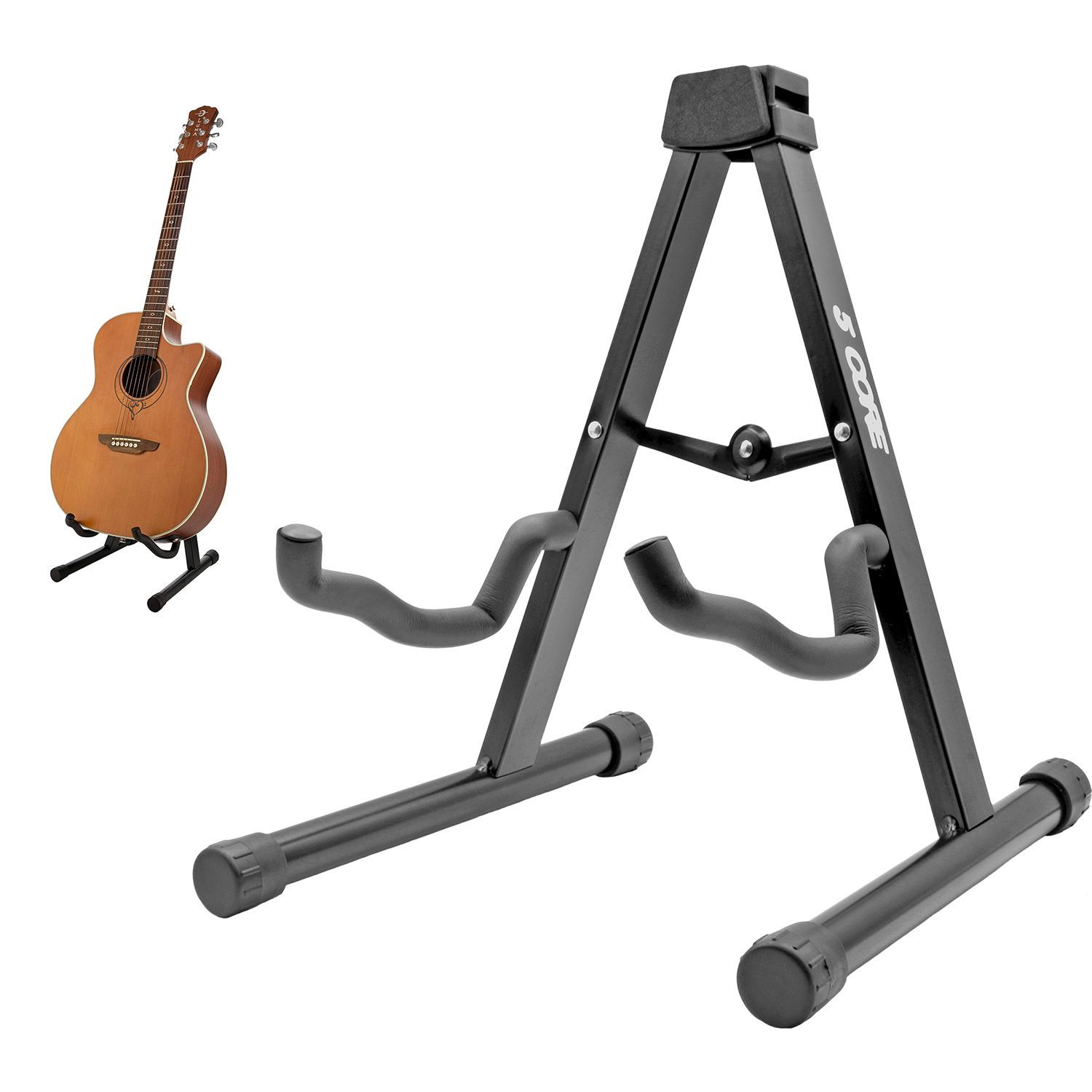 5Core Double Guitar Stand Floor Adjustable Heavy Duty A Frame Folding Acoustic Electric Bass Mandolin Banjo Violin Holder Stands GSS BLK