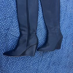 Tall Black Wedge Boot 7.5 Leather 3 Inch Heel 