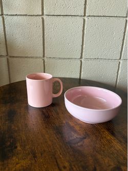 Baby Pink Ceramic Bowl and Mug Set