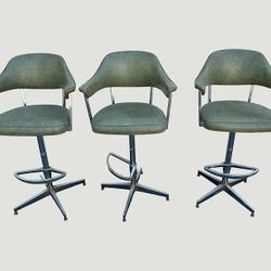 Vintage Mid-Century Avocado Green Swivel Barstools