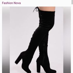Fashion Nova Black Over-the-Knee Block Heel Boots – Size 9 wide