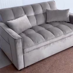 New - 3 in 1 Convertible Loveseat, Velvet Futon Sofa 