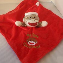 Baby Starters Security Blanket Sock Monkey My First Christmas Plush Lovey Rattle
