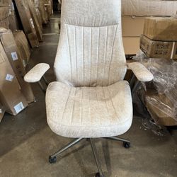 ovios Ergonomic Home Office Chair, Mid-Century Modern Faux Leather Chairs with Padded Armrests, Comfy High Back Swivel Rolling Executive Computer Armc