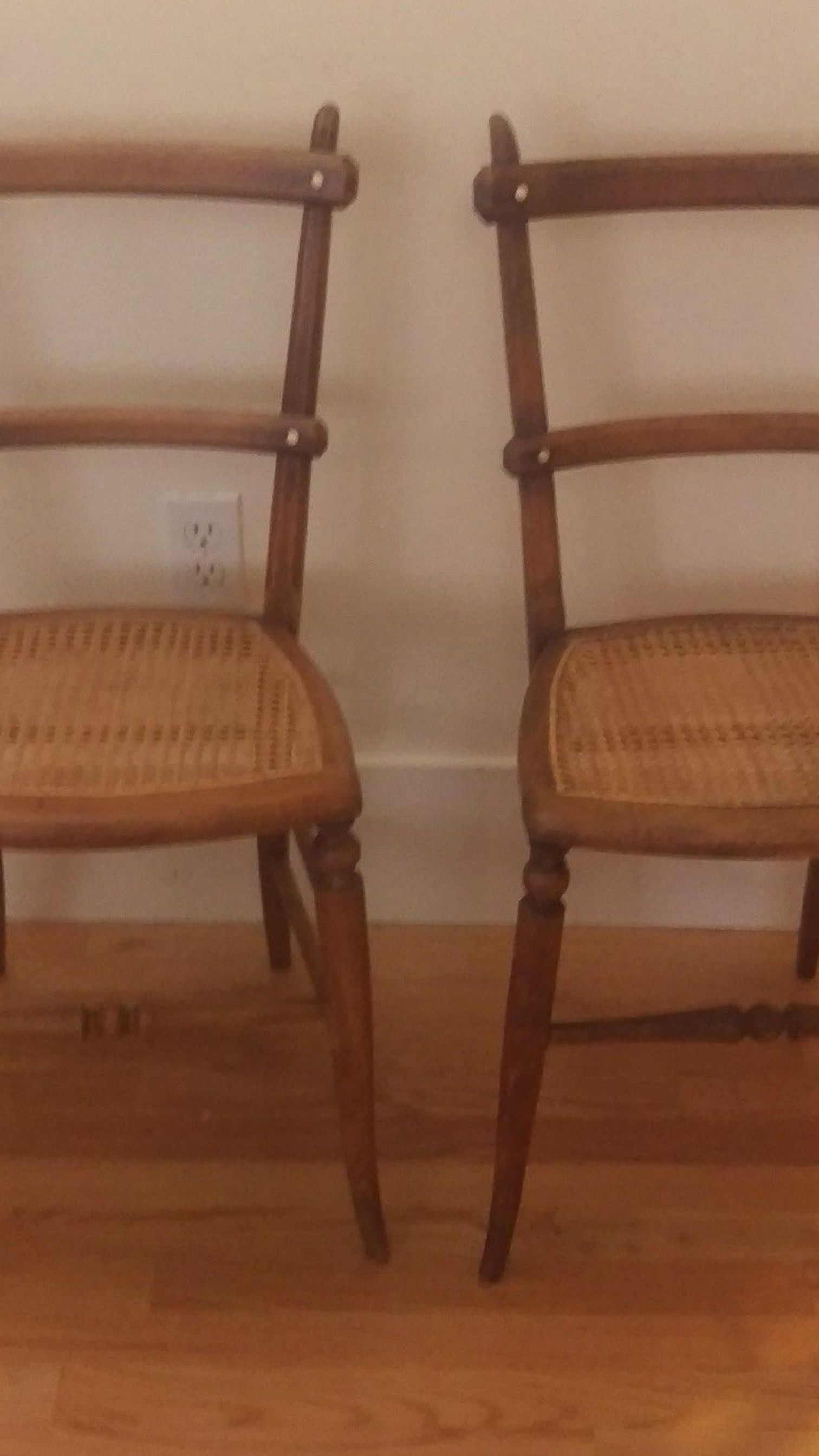 Pair of antique hand caned seat chairs