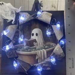 Ghostly Bath Art With Lights On Easel 