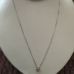Vintage Sterling Topaz Pendant on Sterling Chain, 18"