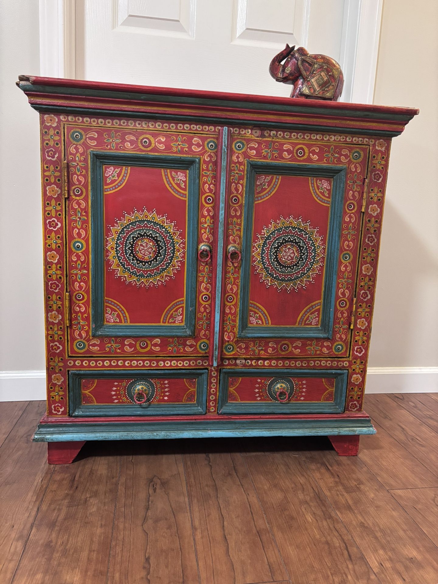 World Market Red Painted Wood Cabinet