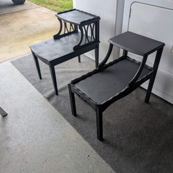 Pair of Solid Wood 2-Tier Vintage Step End Tables – Refinished Black