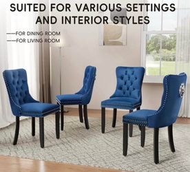 New Set of 6 Modern Blue Velvet Dining Chairs